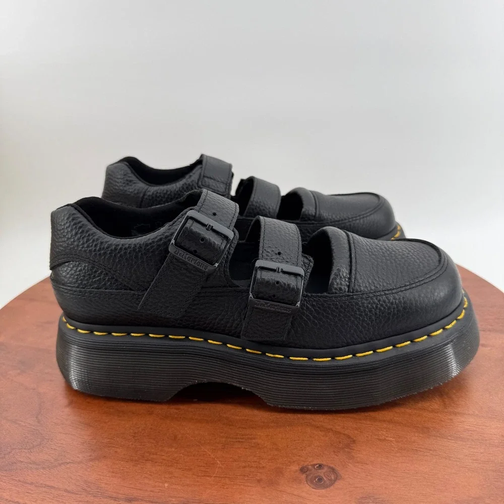 Dr. Martens Buzz MJ Mary Jane Women Black Milled Nappa Platform Buckle US 8